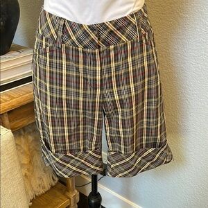 Trina Turk Cuffed Multicolored Plaid Bermuda Size 6